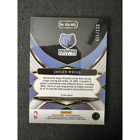 Jaylen Wells - 2024-25 Panini Select - Rookie Jersey Autographs #003/199 - Picture 2 of 2